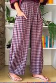 Vivienne Plaid Relaxed Barrel Pant Aubergine & Denim